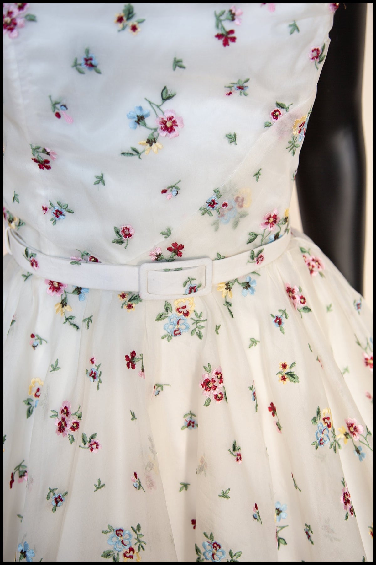 Ivory Floral Embroidered Silk Dress - Spring Rose