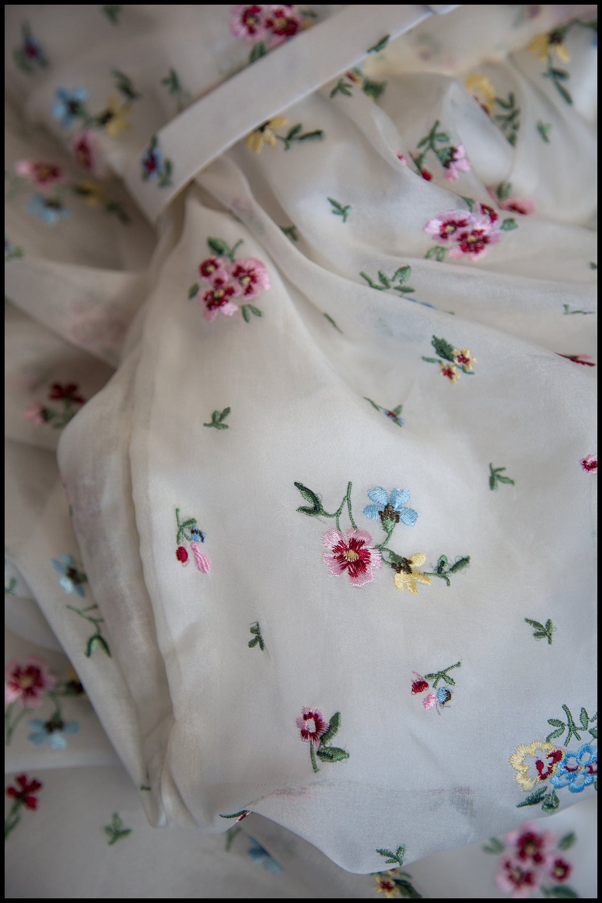 Ivory Floral Embroidered Silk Dress - Spring Rose