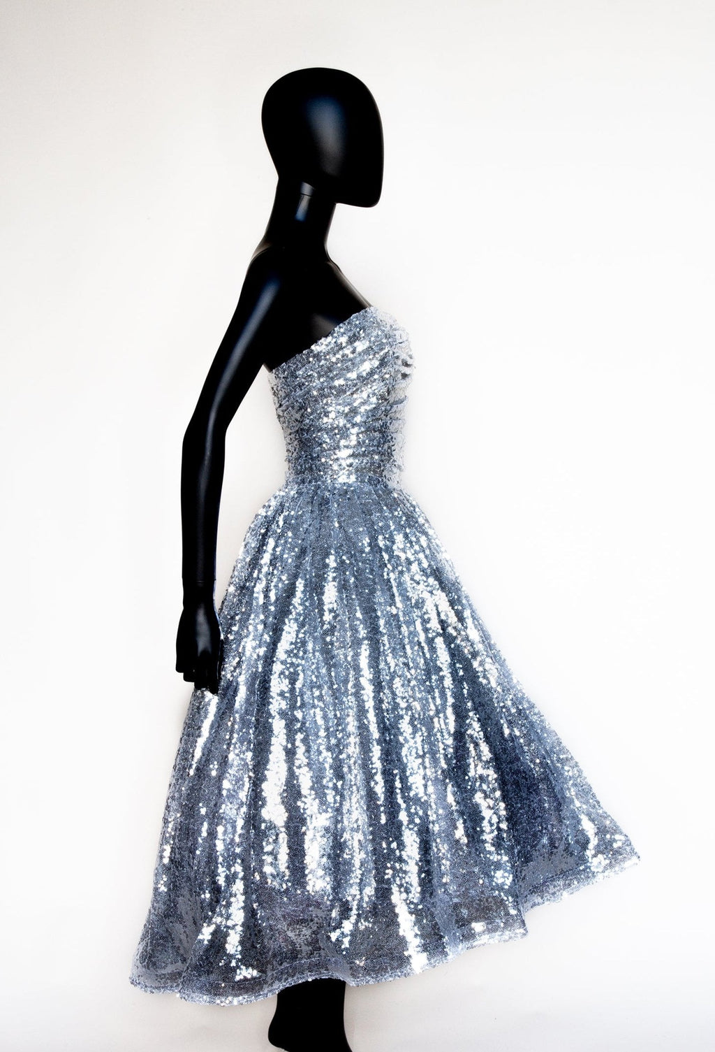 Enchanted - Silver Sequinned tulle Midi Dress - S