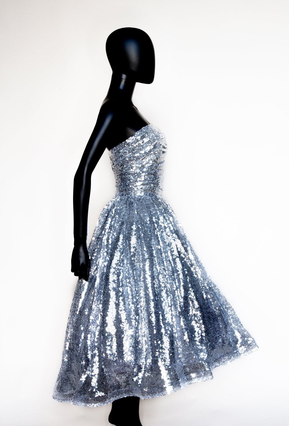 Enchanted - Silver Sequinned tulle Midi Dress - S