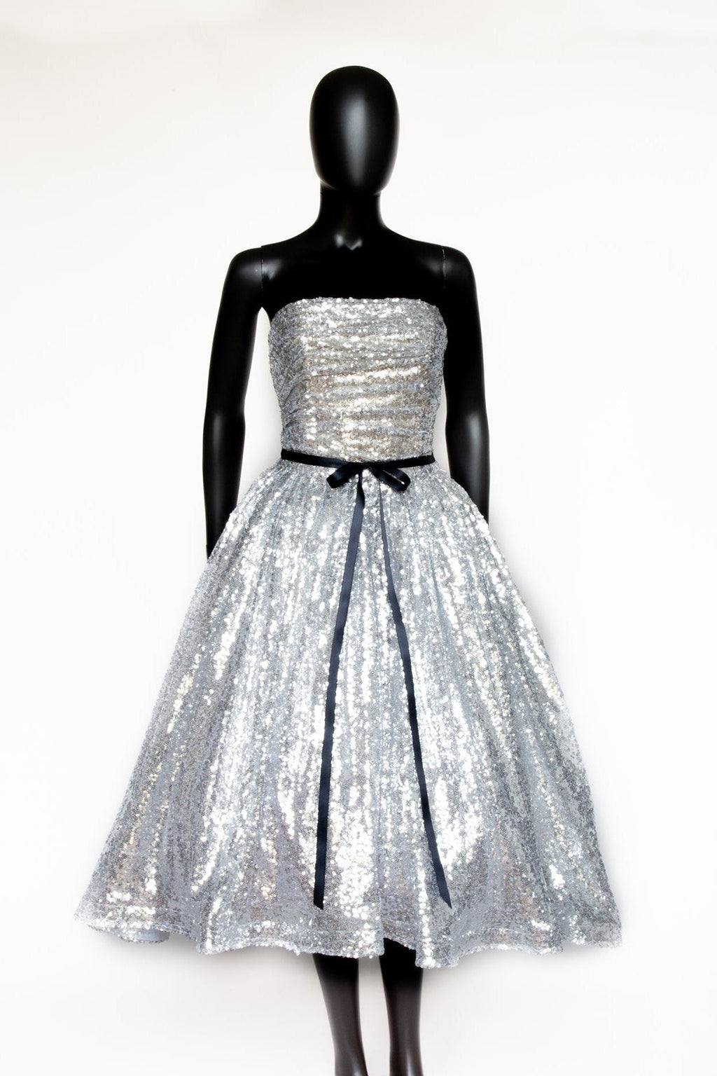 Enchanted - Silver Sequinned tulle Midi Dress - S