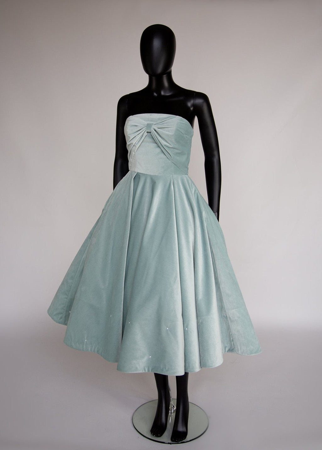 Blush Frost - Blue Velvet Bow Midi Dress