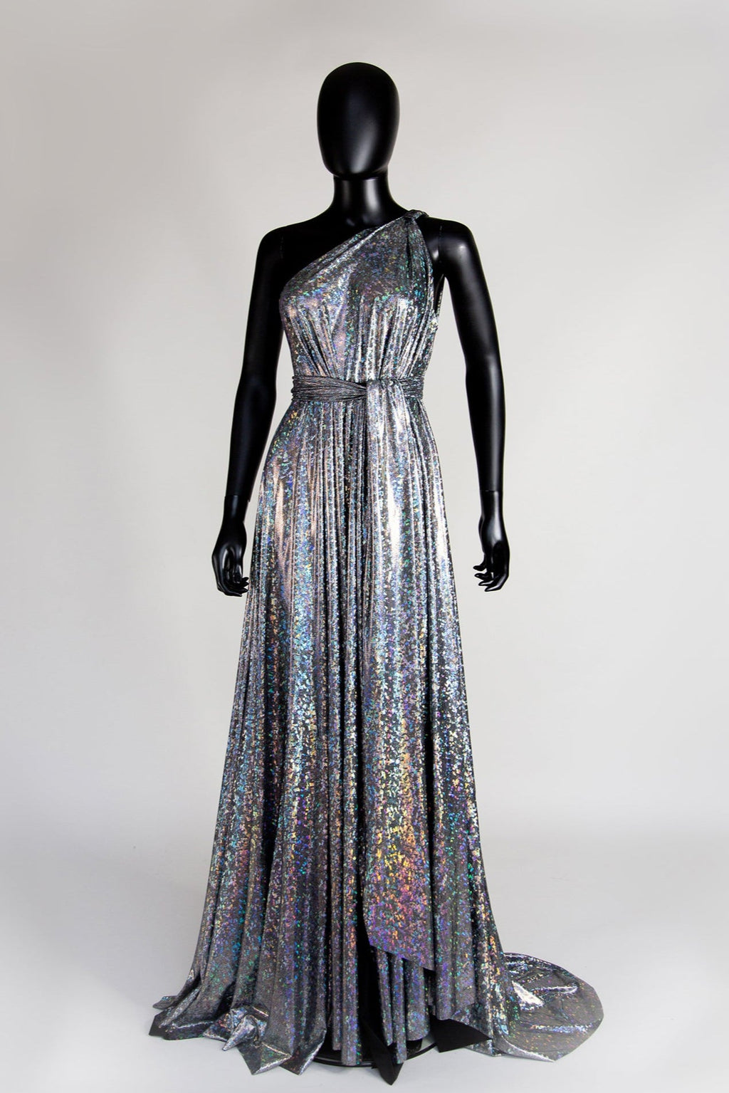 Cher - One Shoulder Silver Holographic Gown