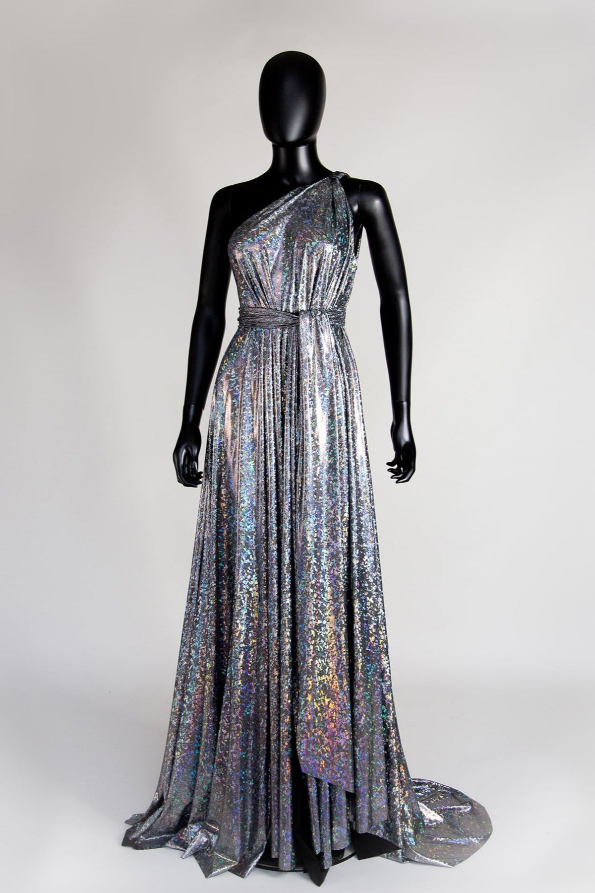 Cher - One Shoulder Silver Holographic Gown
