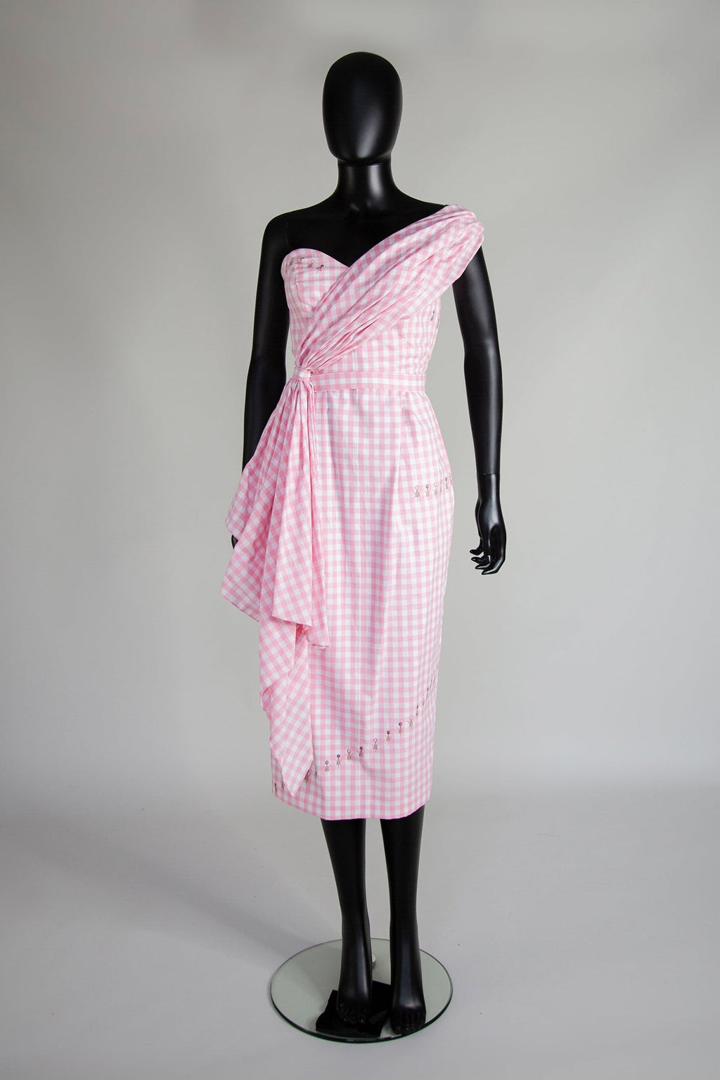 Pink Gingham Cotton Midi Dress