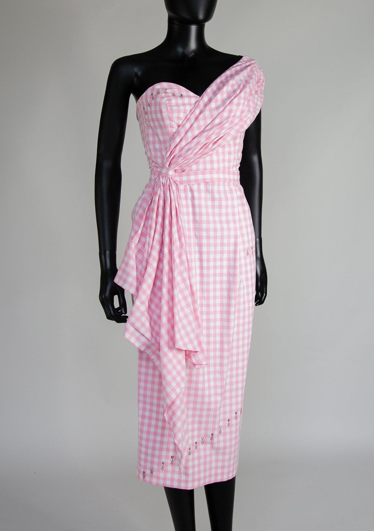 Pink Gingham Cotton Midi Dress