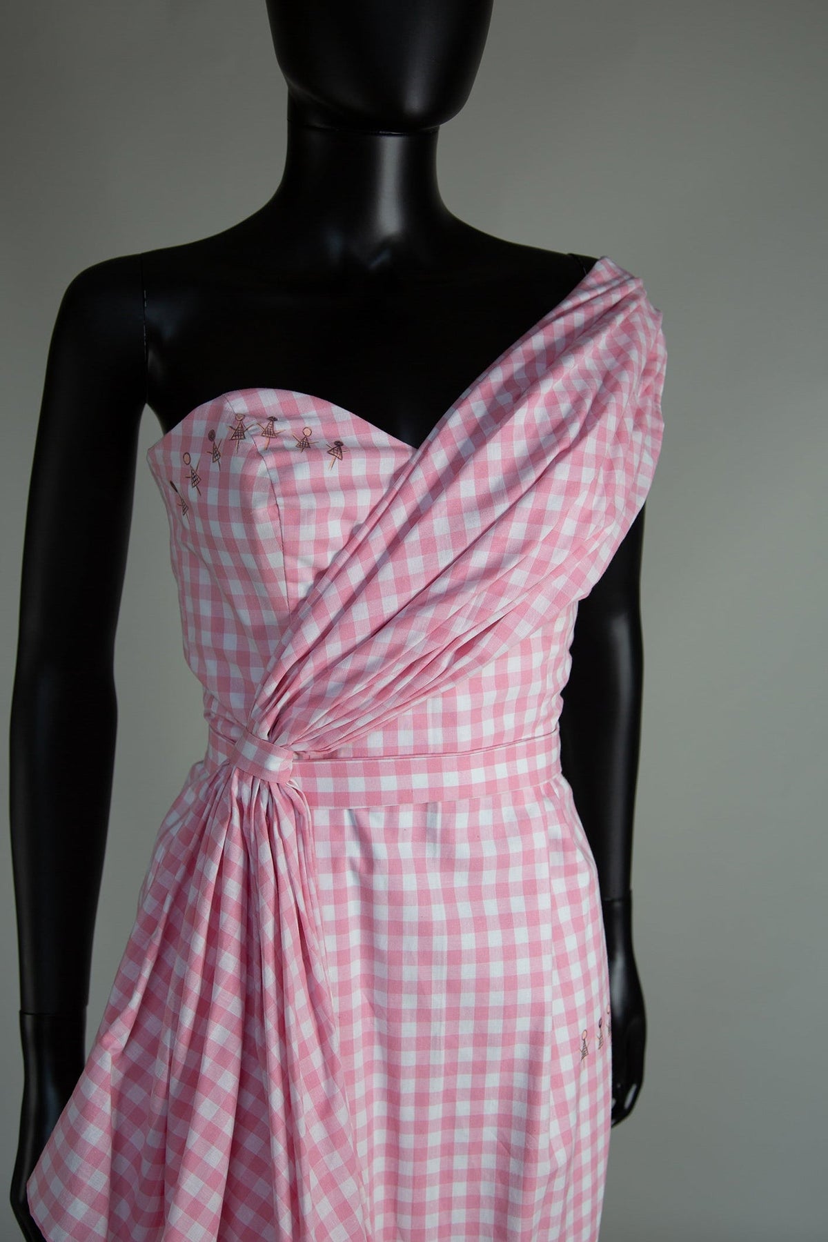 Pink Gingham Cotton Midi Dress