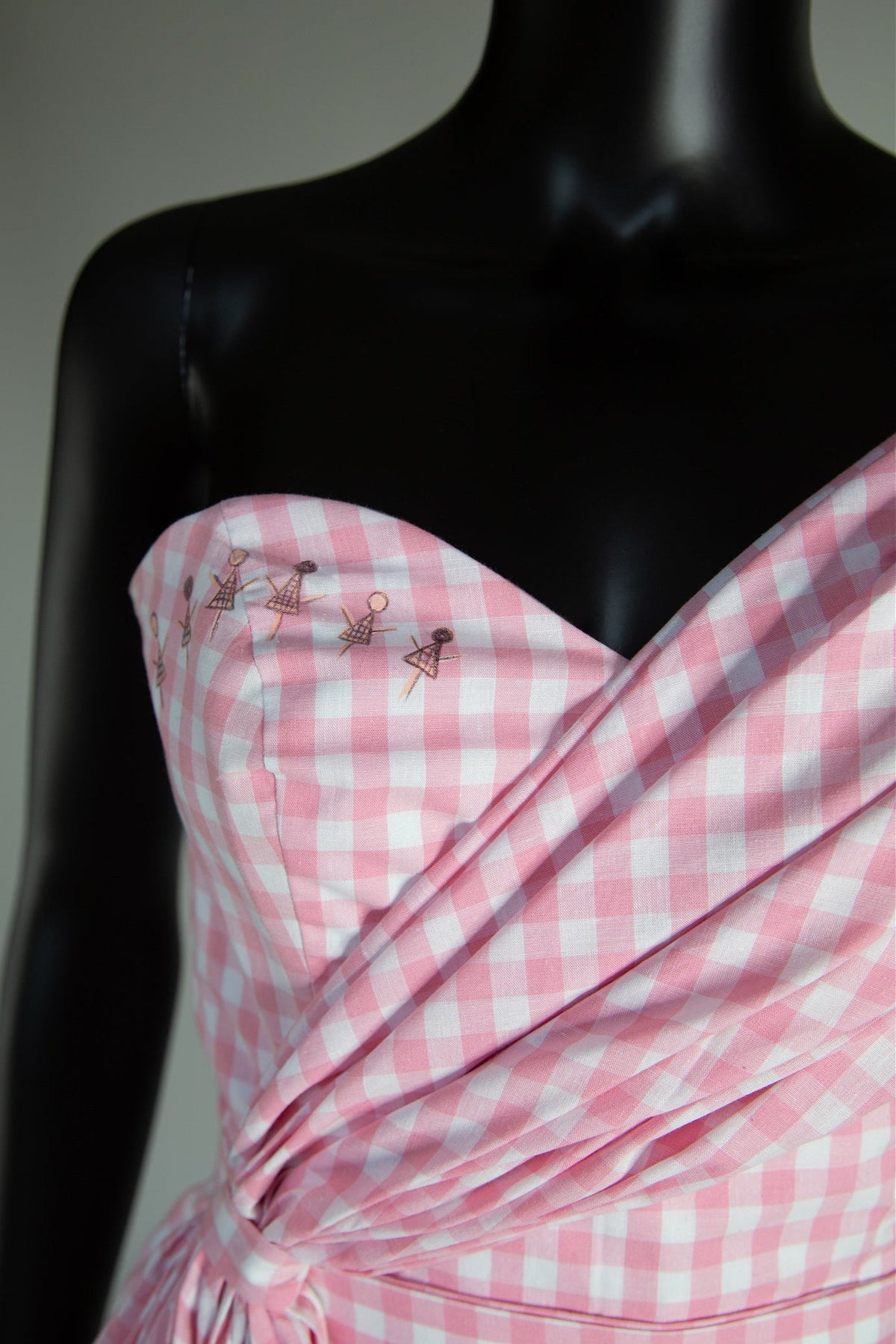 Pink Gingham Cotton Midi Dress