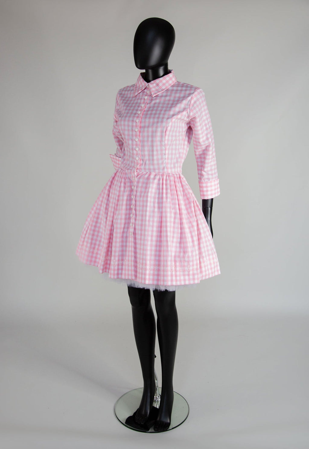 Pink Gingham Cotton Mini Shirt Dress
