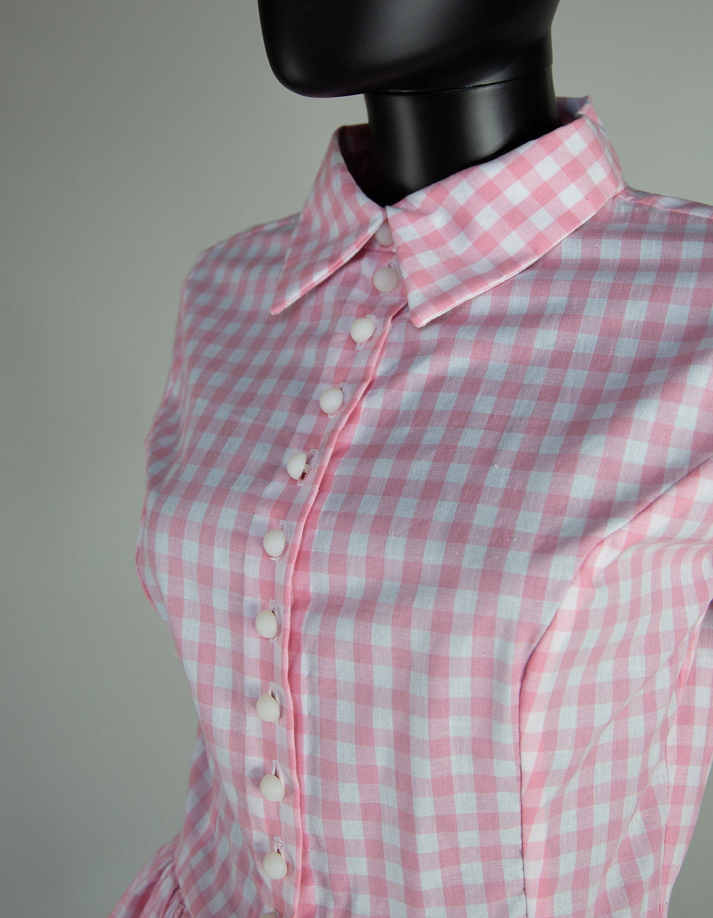Pink Gingham Cotton Mini Shirt Dress