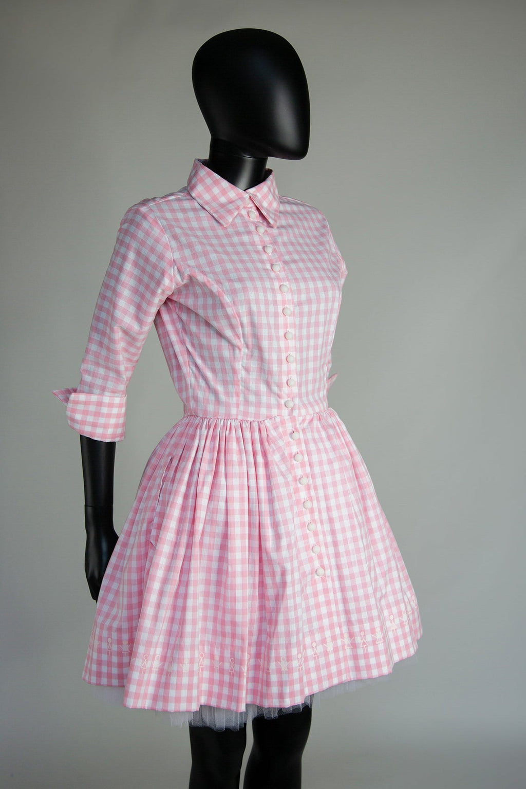 Pink Gingham Cotton Mini Shirt Dress