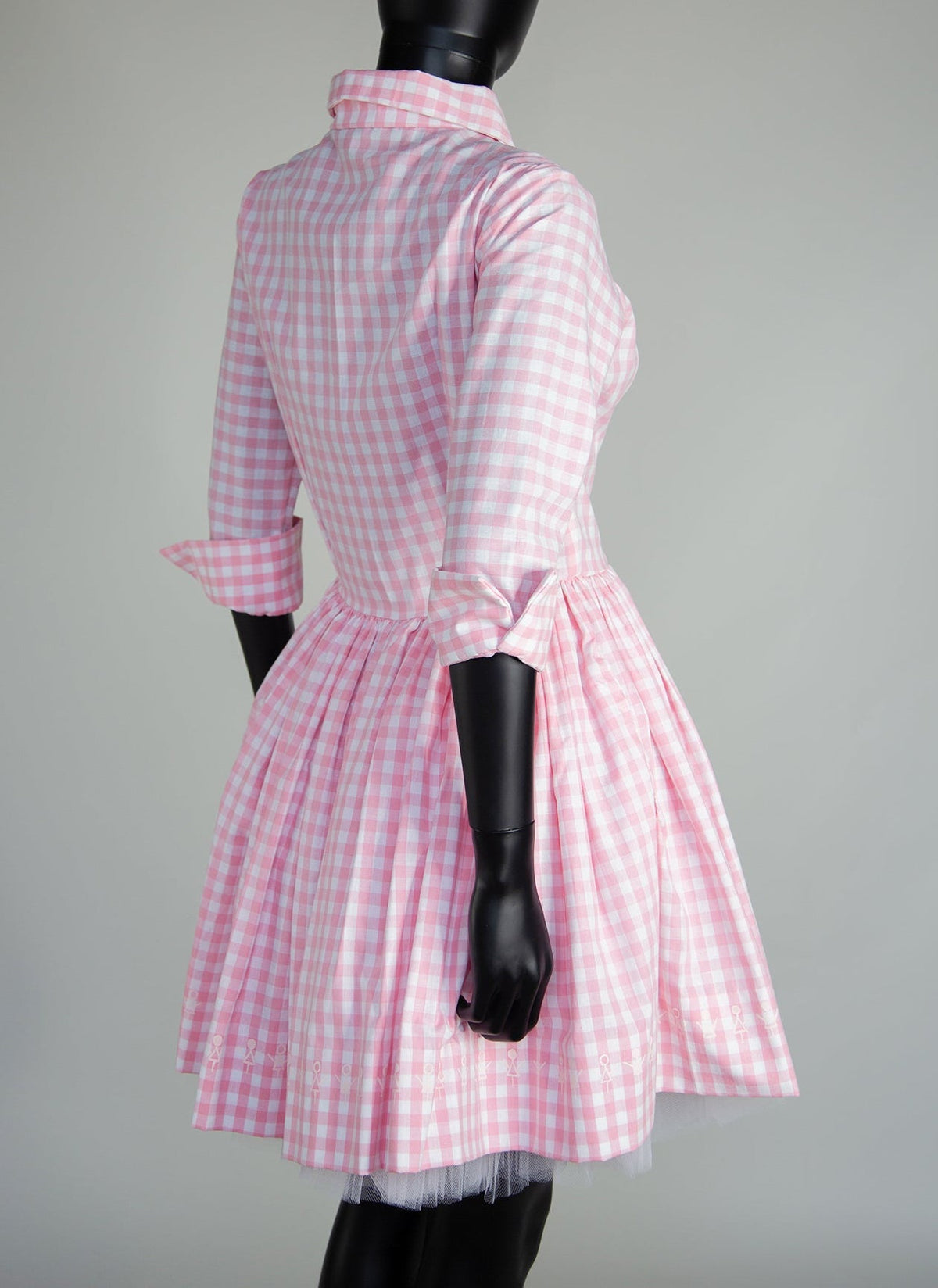 Pink Gingham Cotton Mini Shirt Dress