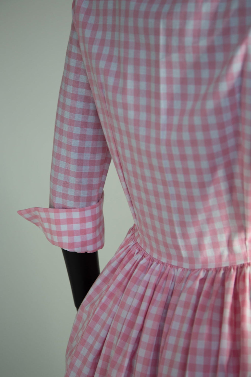 Pink Gingham Cotton Mini Shirt Dress