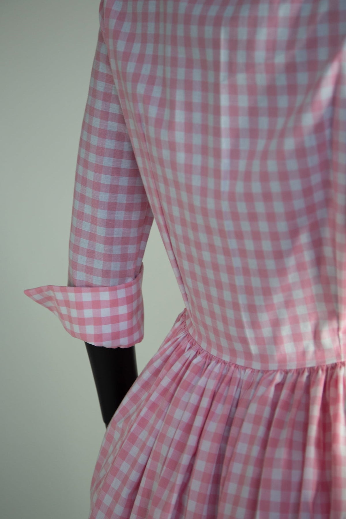 Pink Gingham Cotton Mini Shirt Dress