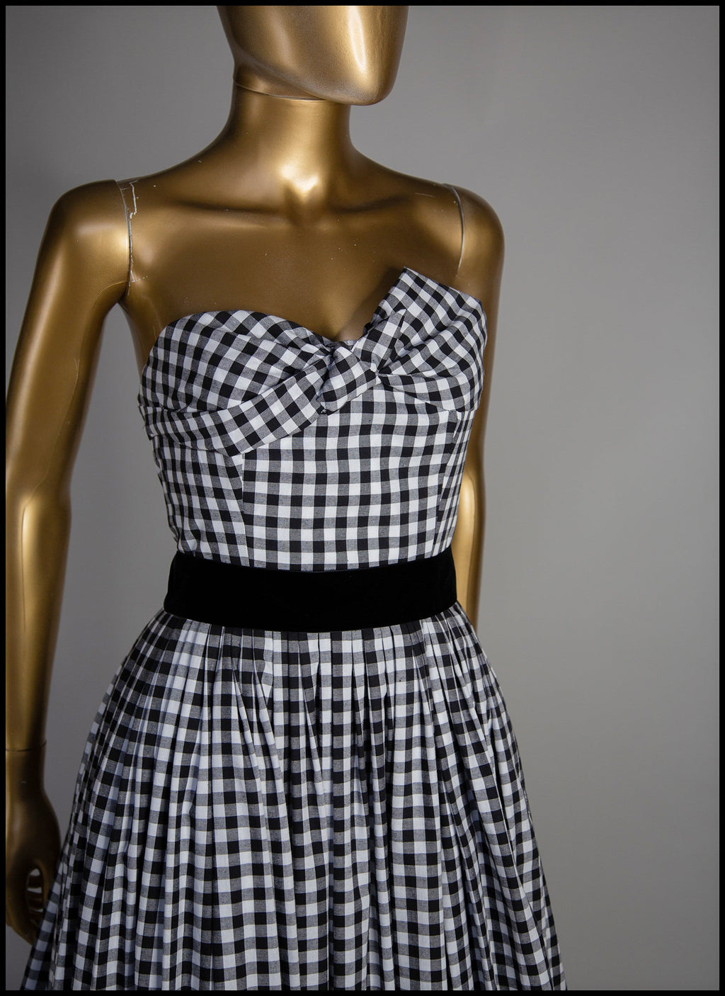 Gingham - Black and White Cotton Ballgown Dress - S