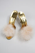 Bridal Feather Pom Pom Shoe Clips in Champagne