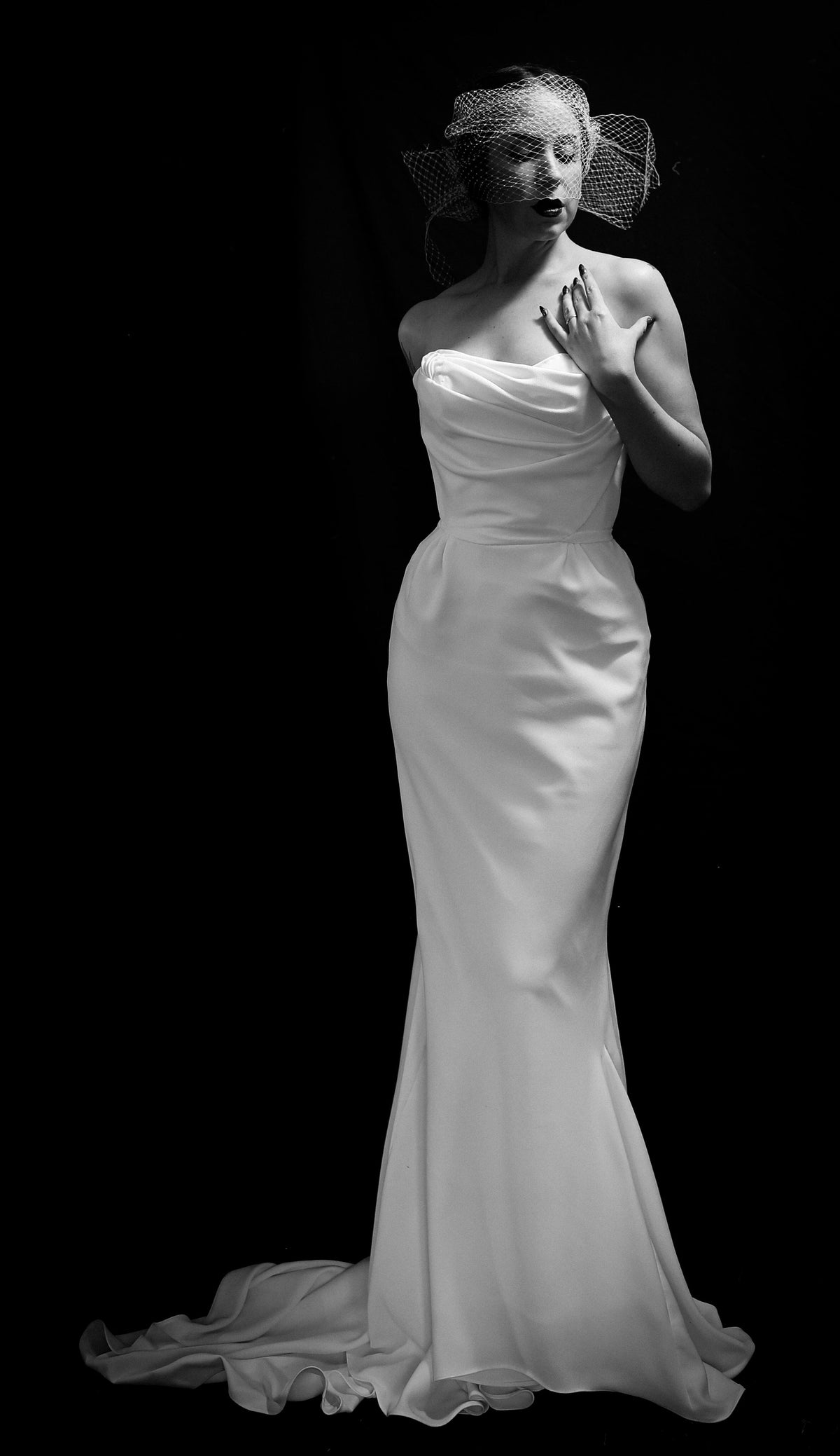 Ivory Crepe Draped Hourglass Gown and Beaded Cape - The Bride