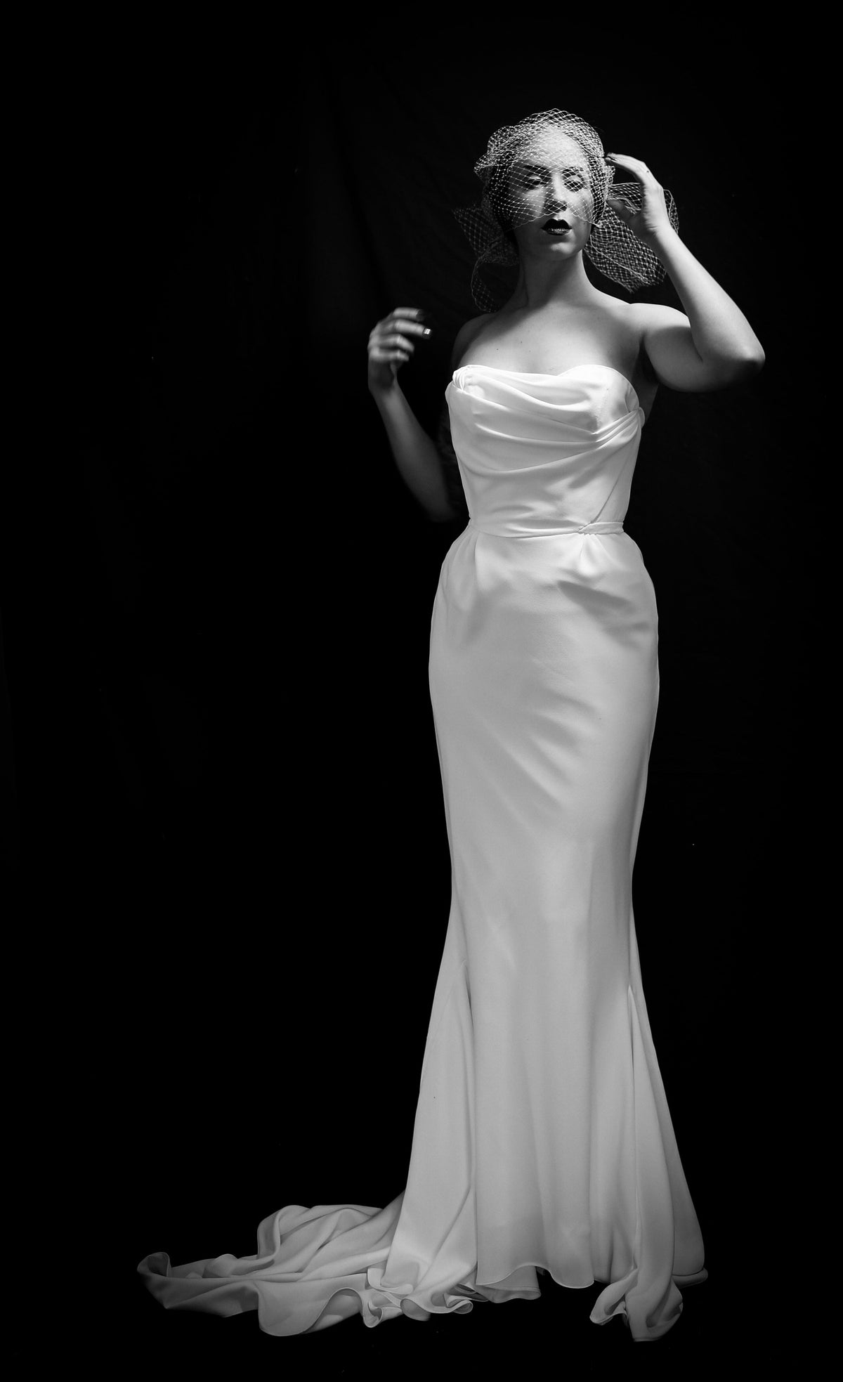 Ivory Crepe Draped Hourglass Gown and Beaded Cape - The Bride