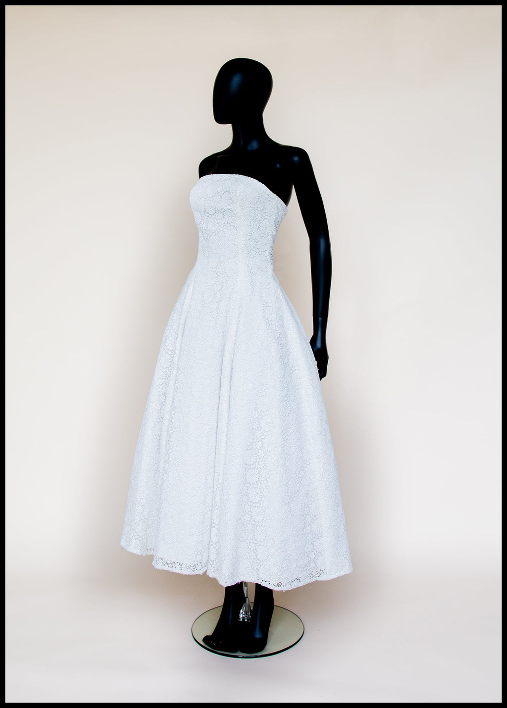 1950 - (reserved) Strapless Ivory Guipure Lace Midi Dress