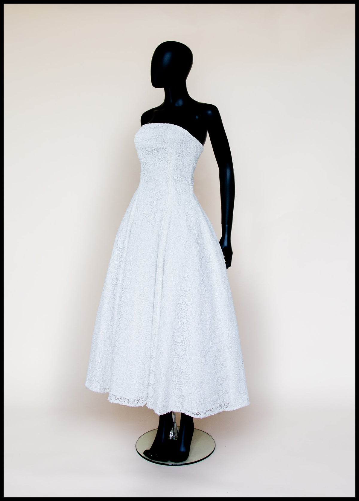 1950 - (reserved) Strapless Ivory Guipure Lace Midi Dress