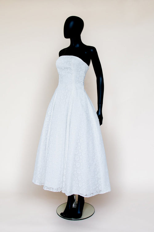1950 - (reserved) Strapless Ivory Guipure Lace Midi Dress