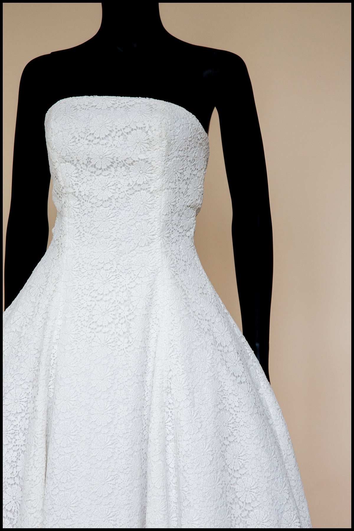 1950 - (reserved) Strapless Ivory Guipure Lace Midi Dress