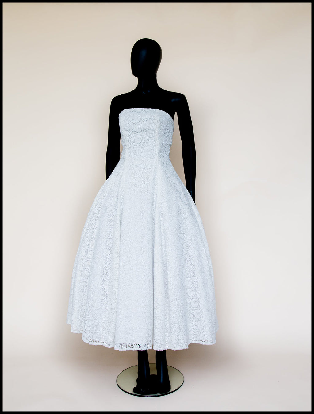 1950 - (reserved) Strapless Ivory Guipure Lace Midi Dress