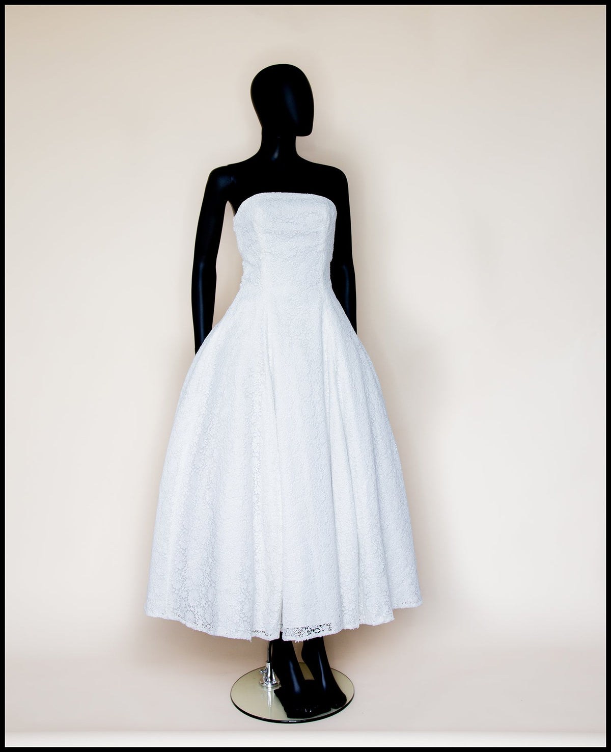 1950 - (reserved) Strapless Ivory Guipure Lace Midi Dress