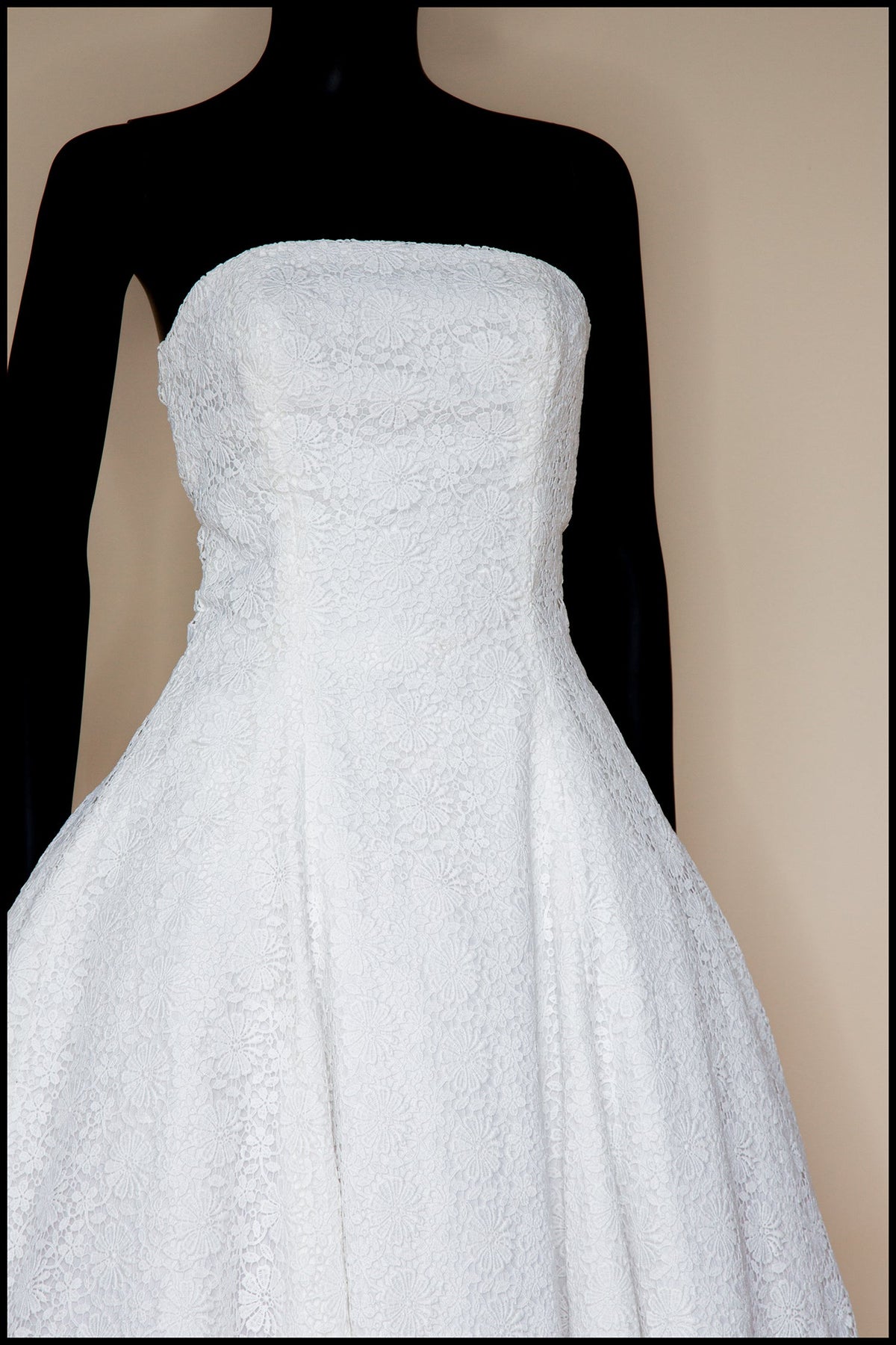 1950 - (reserved) Strapless Ivory Guipure Lace Midi Dress