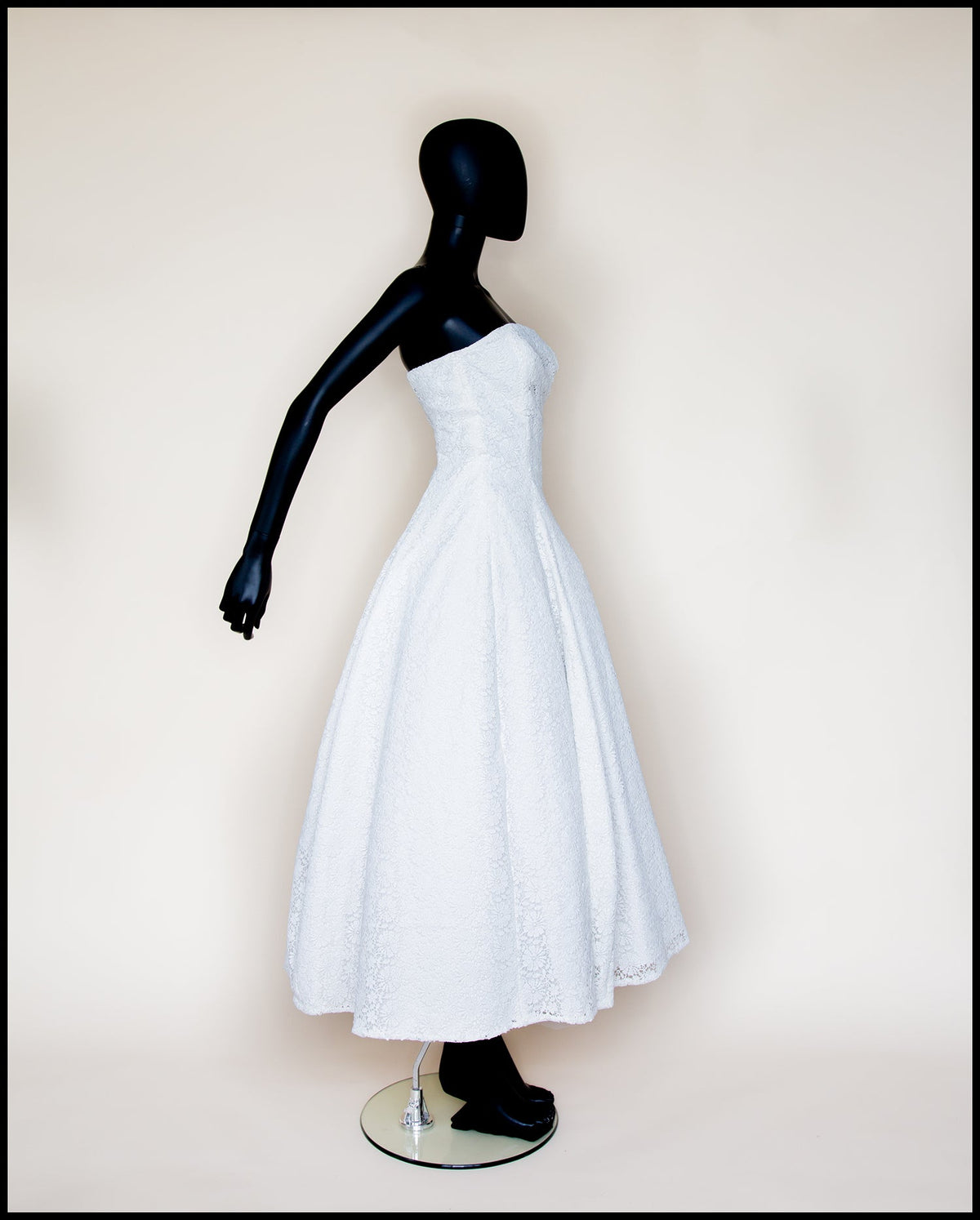 1950 - (reserved) Strapless Ivory Guipure Lace Midi Dress