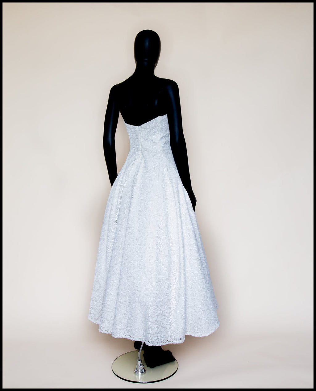1950 - (reserved) Strapless Ivory Guipure Lace Midi Dress