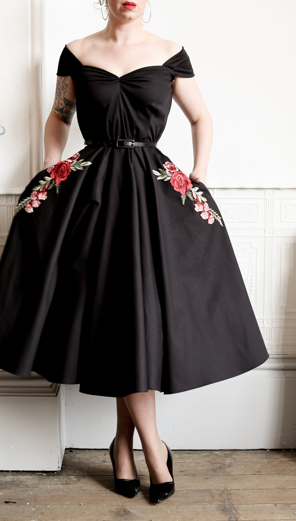 Rosa - Black Organic Cotton Midi Dress