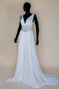 Ivory Draped Jersey and Beaded Star Gown - S
