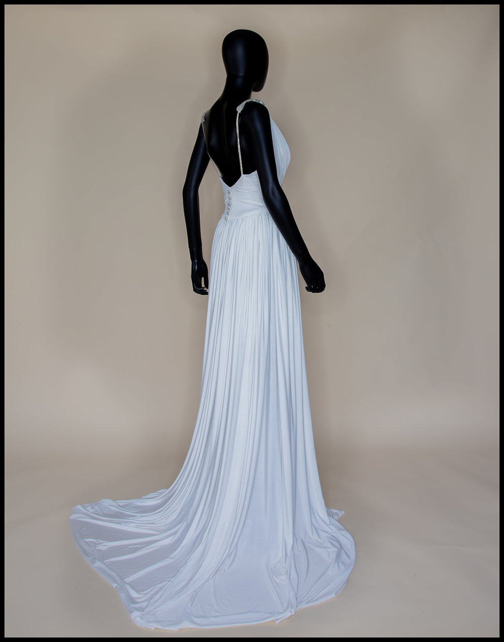 Ivory Draped Jersey and Beaded Star Gown - S