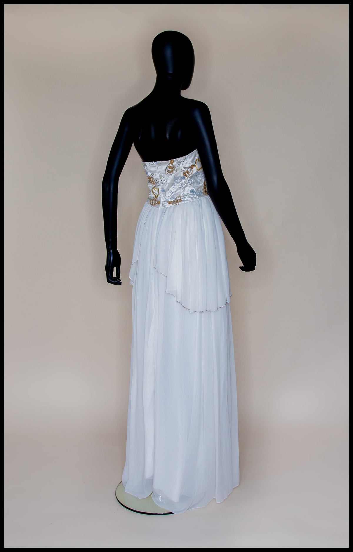 Ivory and Gold Beaded Silk Georgette Gown - Hera