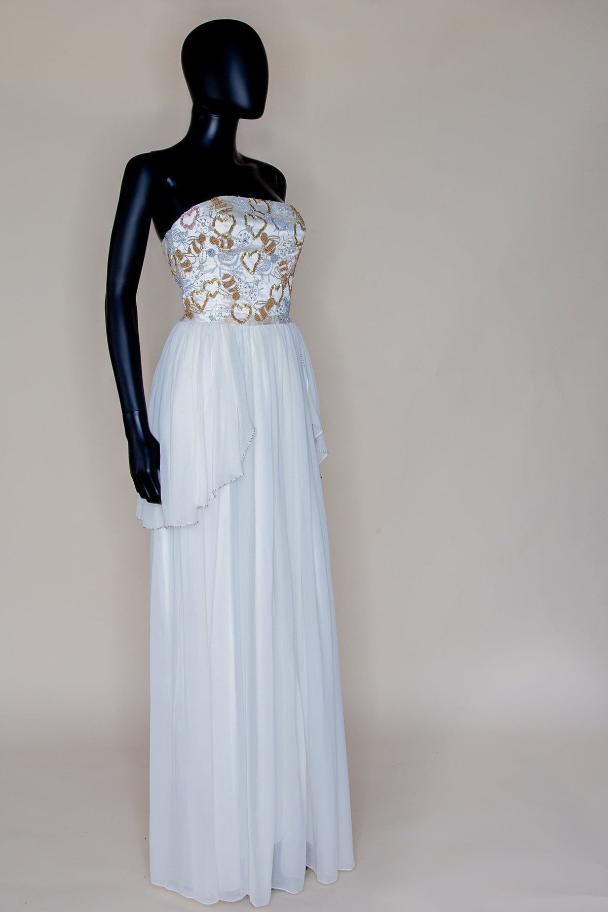 Ivory and Gold Beaded Silk Georgette Gown - Hera