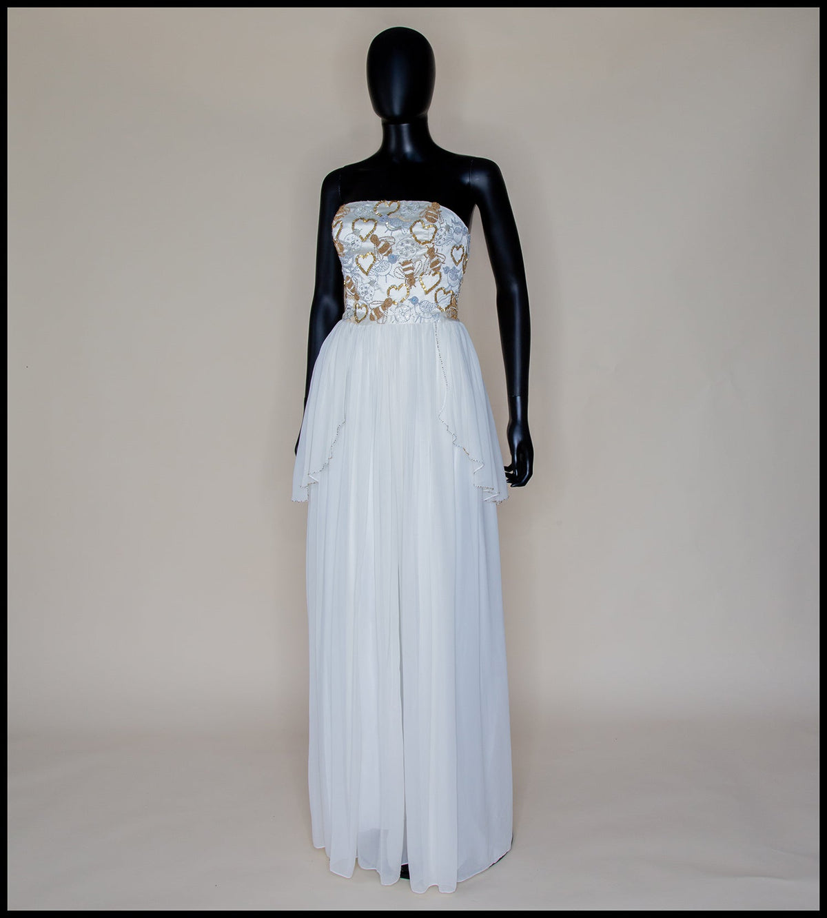 Ivory and Gold Beaded Silk Georgette Gown - Hera