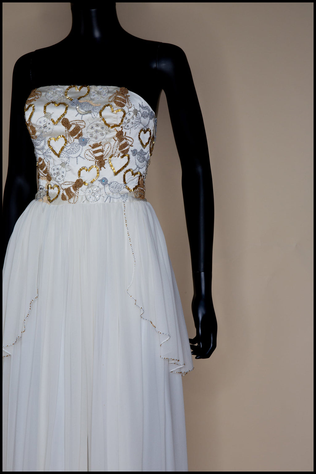 Ivory and Gold Beaded Silk Georgette Gown - Hera