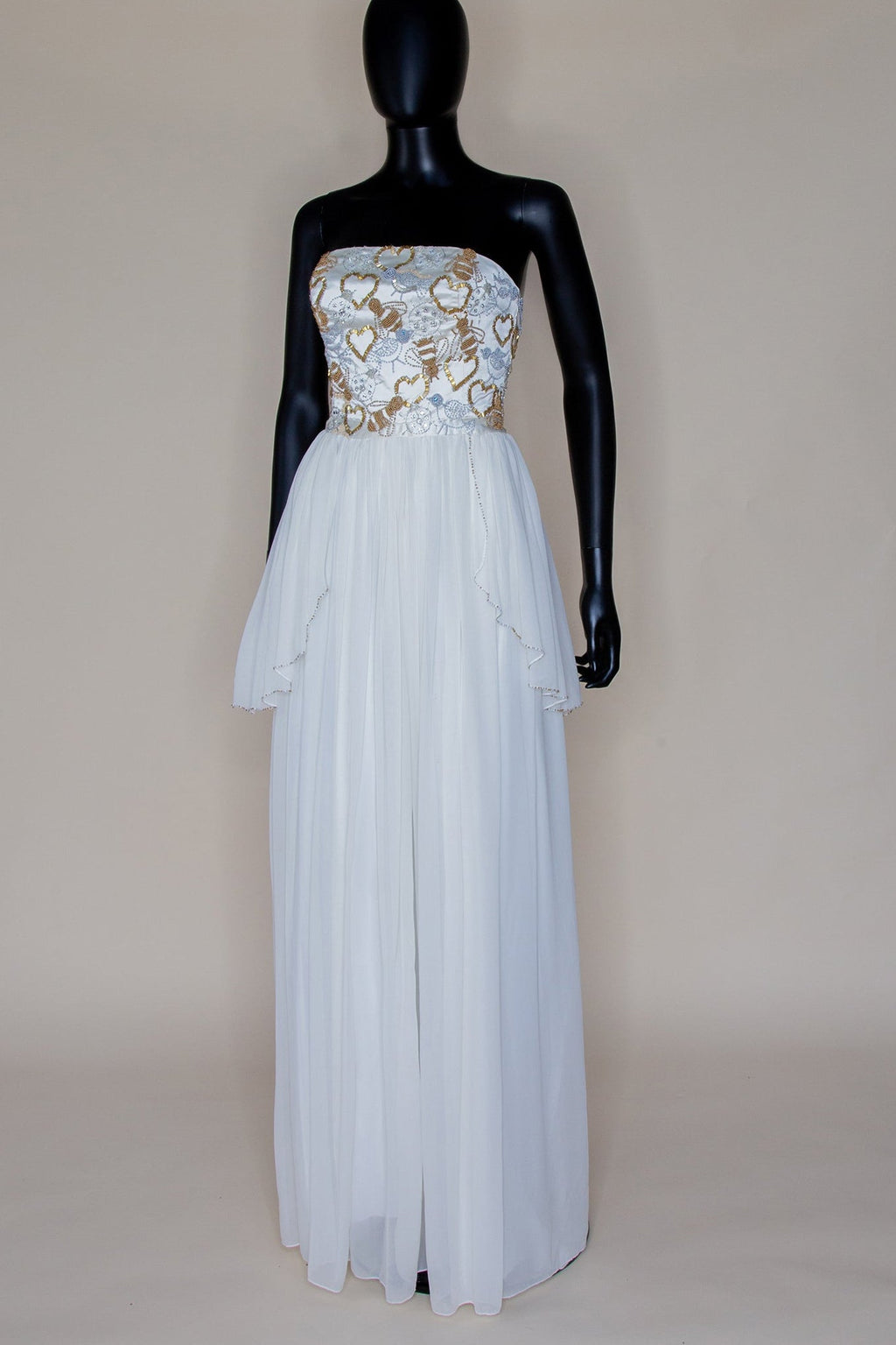 Ivory and Gold Beaded Silk Georgette Gown - Hera