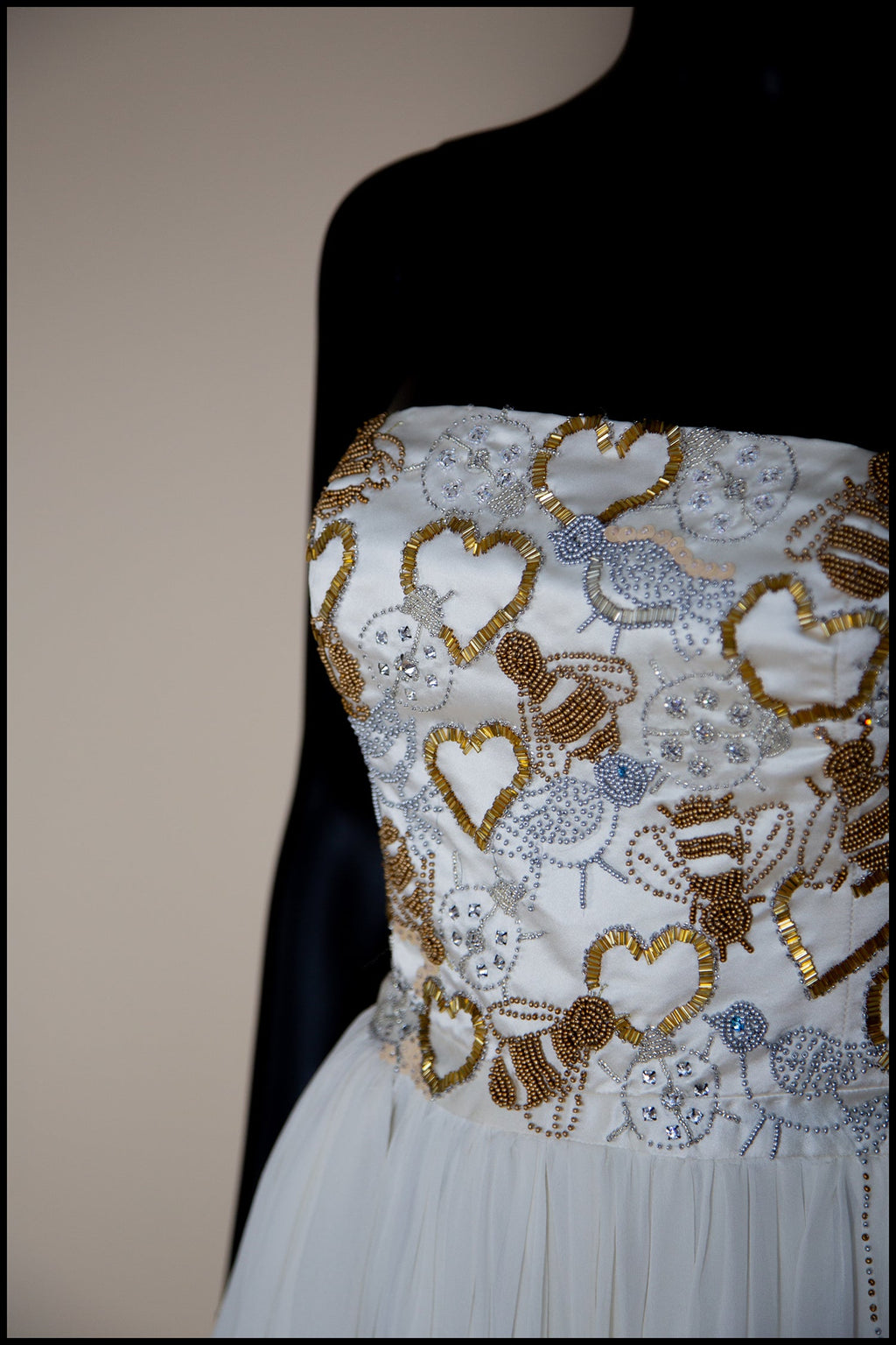 Ivory and Gold Beaded Silk Georgette Gown - Hera