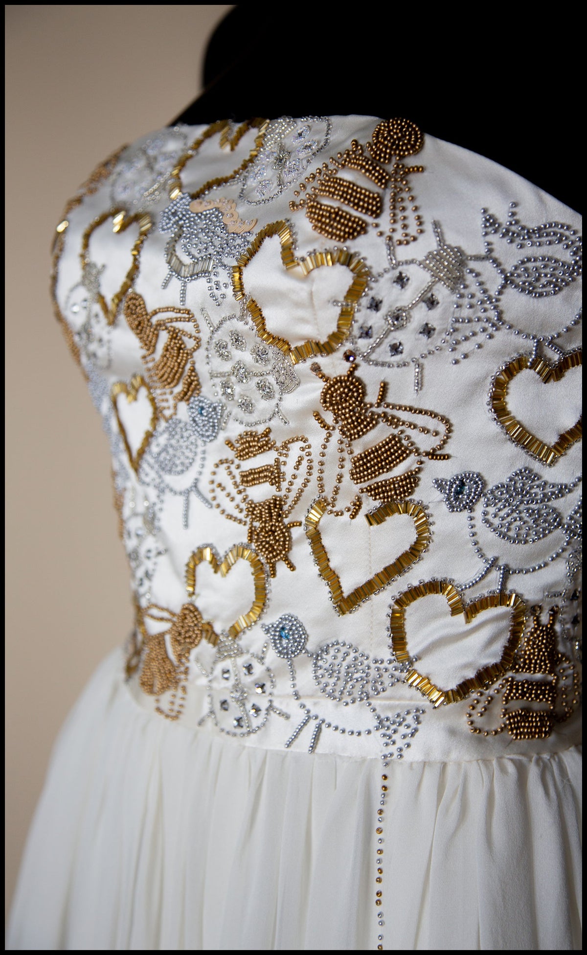 Ivory and Gold Beaded Silk Georgette Gown - Hera