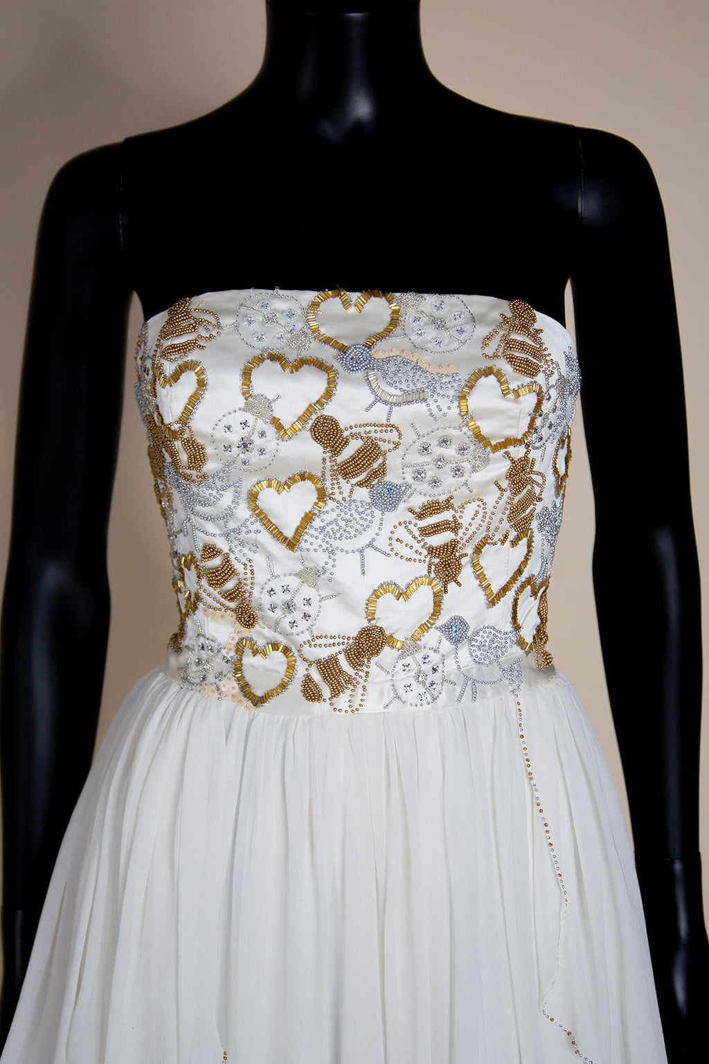 Ivory and Gold Beaded Silk Georgette Gown - Hera