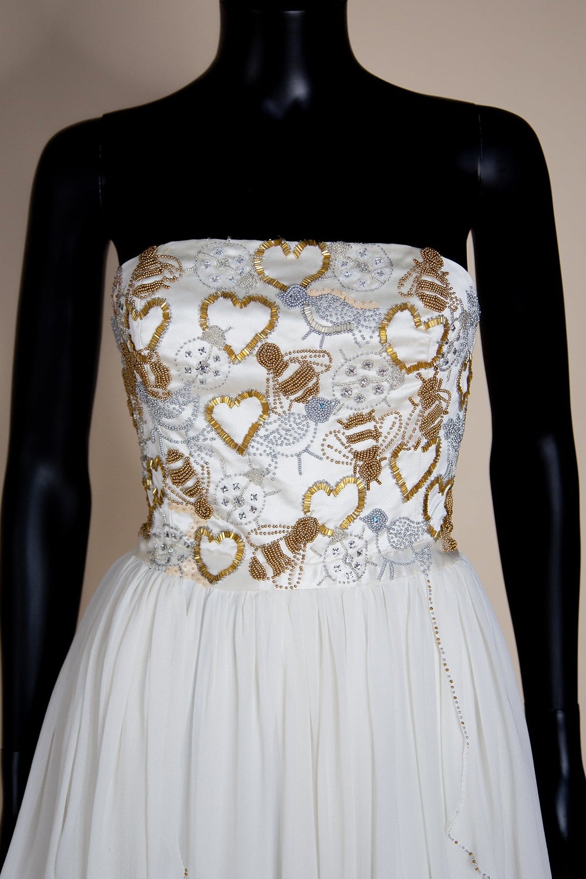 Ivory and Gold Beaded Silk Georgette Gown - Hera