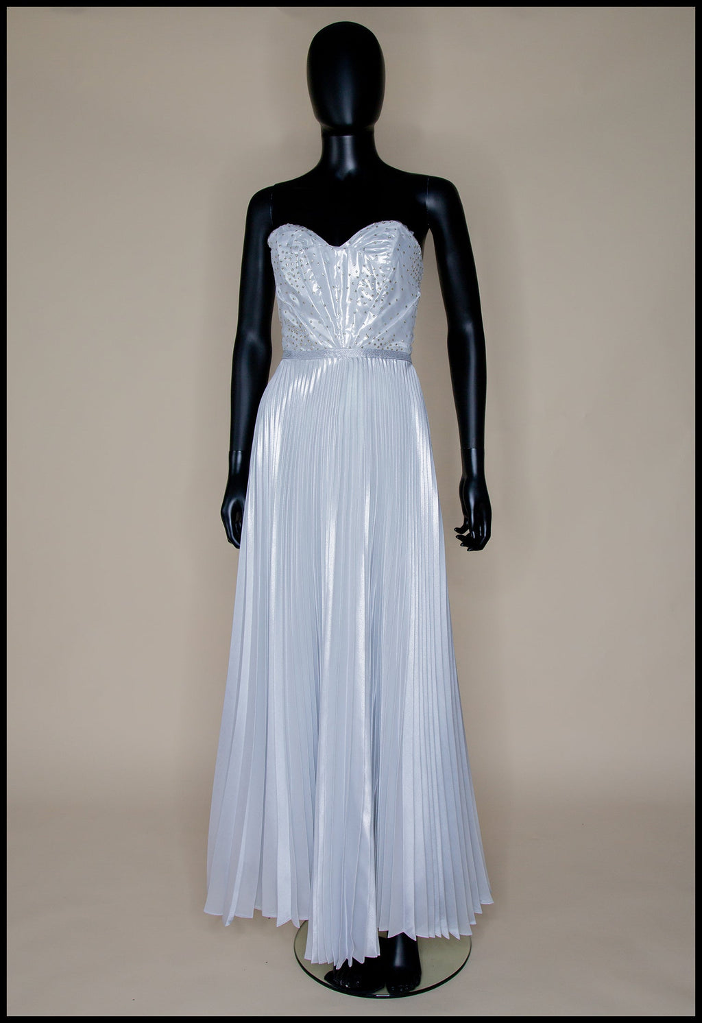 Ivory Metallic Pleated Strapless Wedding Gown - S