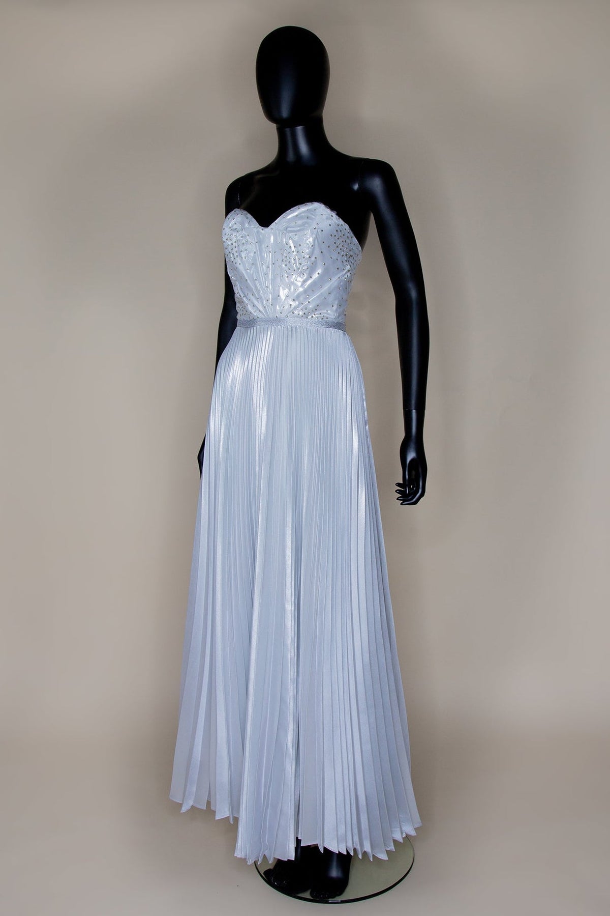 Ivory Metallic Pleated Strapless Wedding Gown - S