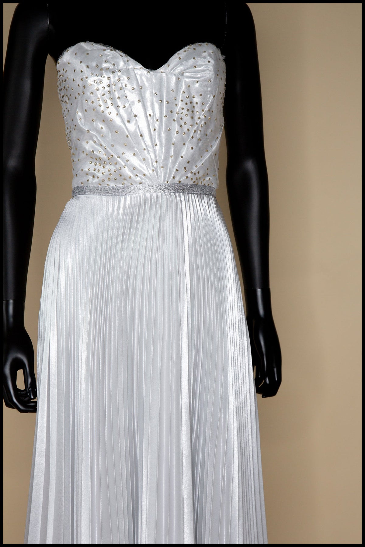 Ivory Metallic Pleated Strapless Wedding Gown - S