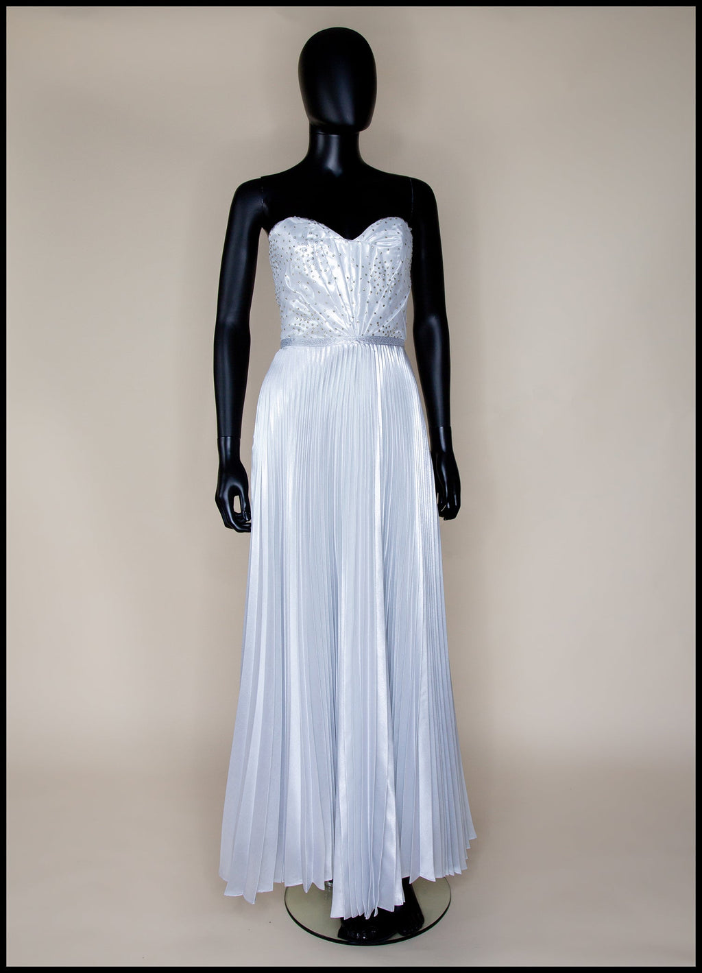 Ivory Metallic Pleated Strapless Wedding Gown - S