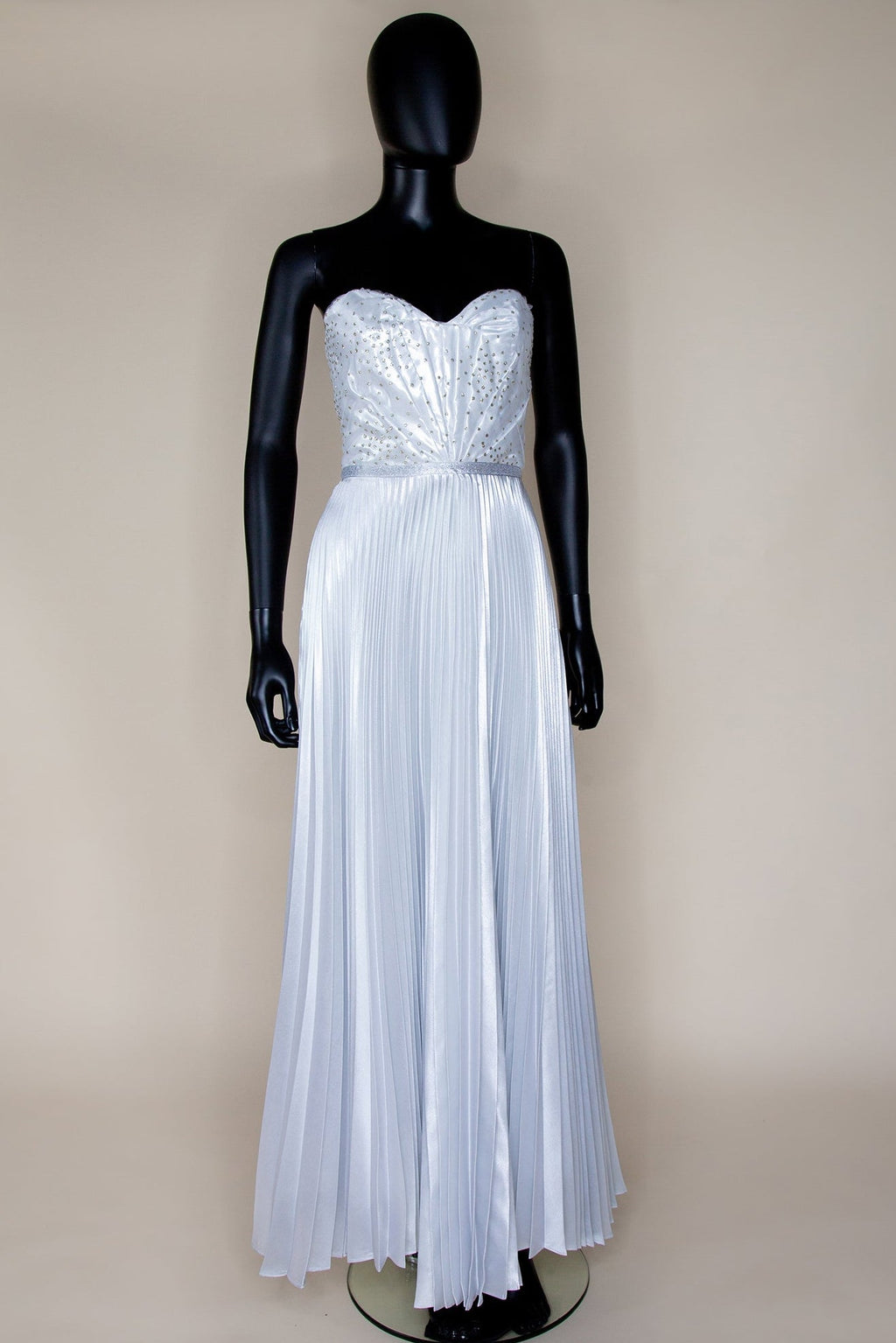 Ivory Metallic Pleated Strapless Wedding Gown - S