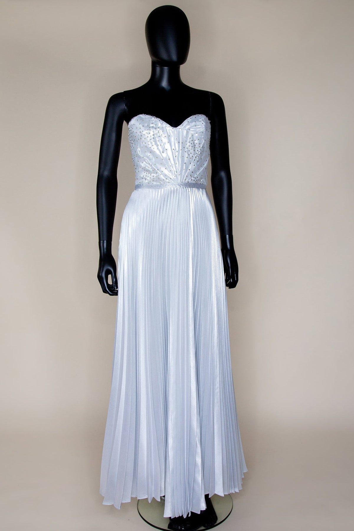 Ivory Metallic Pleated Strapless Wedding Gown - S