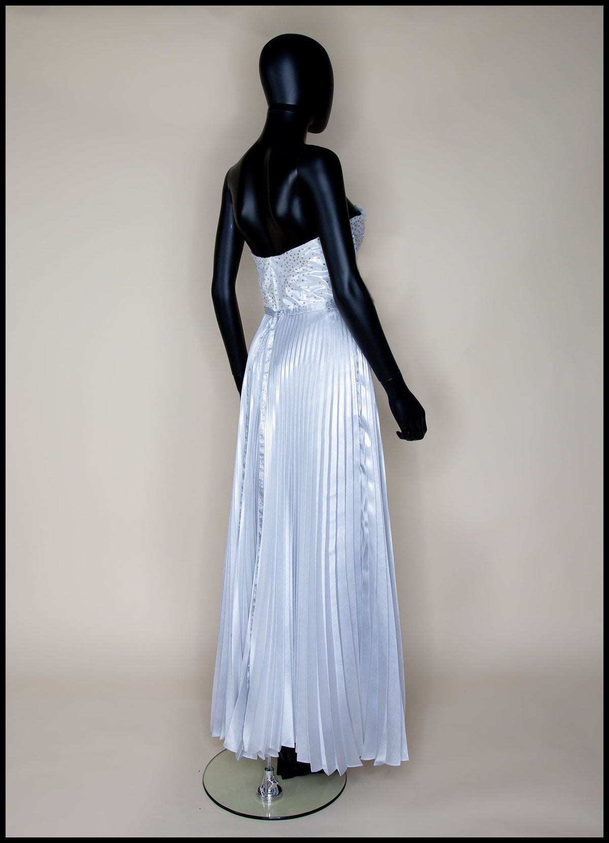 Ivory Metallic Pleated Strapless Wedding Gown - S